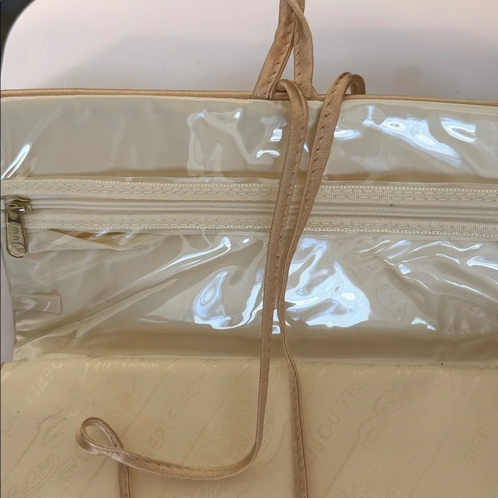 Vintage Merle Norman Makeup Bag TriFold Clutch Wallet Off White NWOT